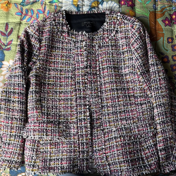 Ann Taylor Pink Multi Tweed Fringe-Trim Blazer - Picture 2 of 4